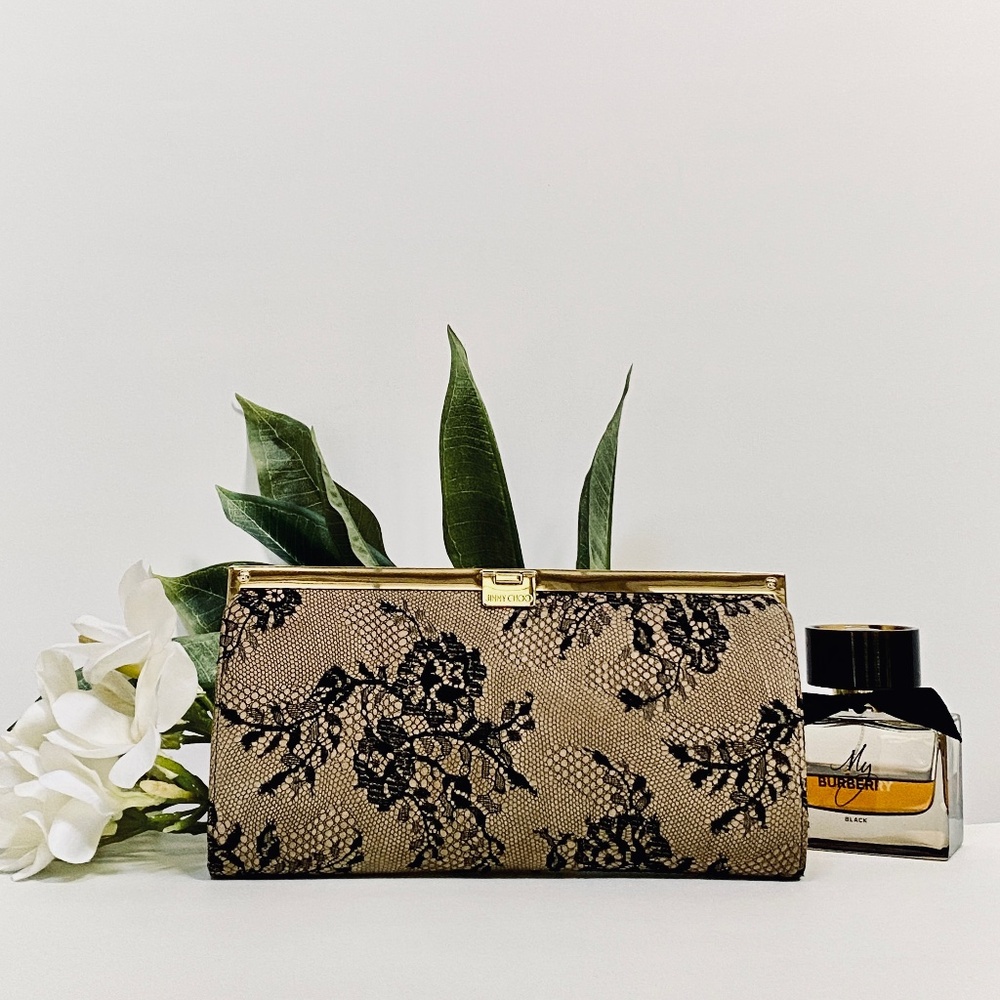 Jimmy Choo Camille Lace on Leather Clutch